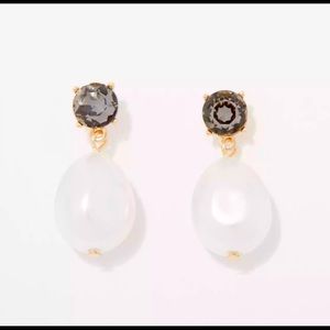 Large pearl and faceted stone drop earrings